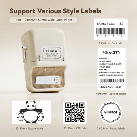NiiMbot B21 Mini Thermal Printer Wireless Barcode Label Maker Bluetooth Portable Adhesive Label Printers for Office Commercial