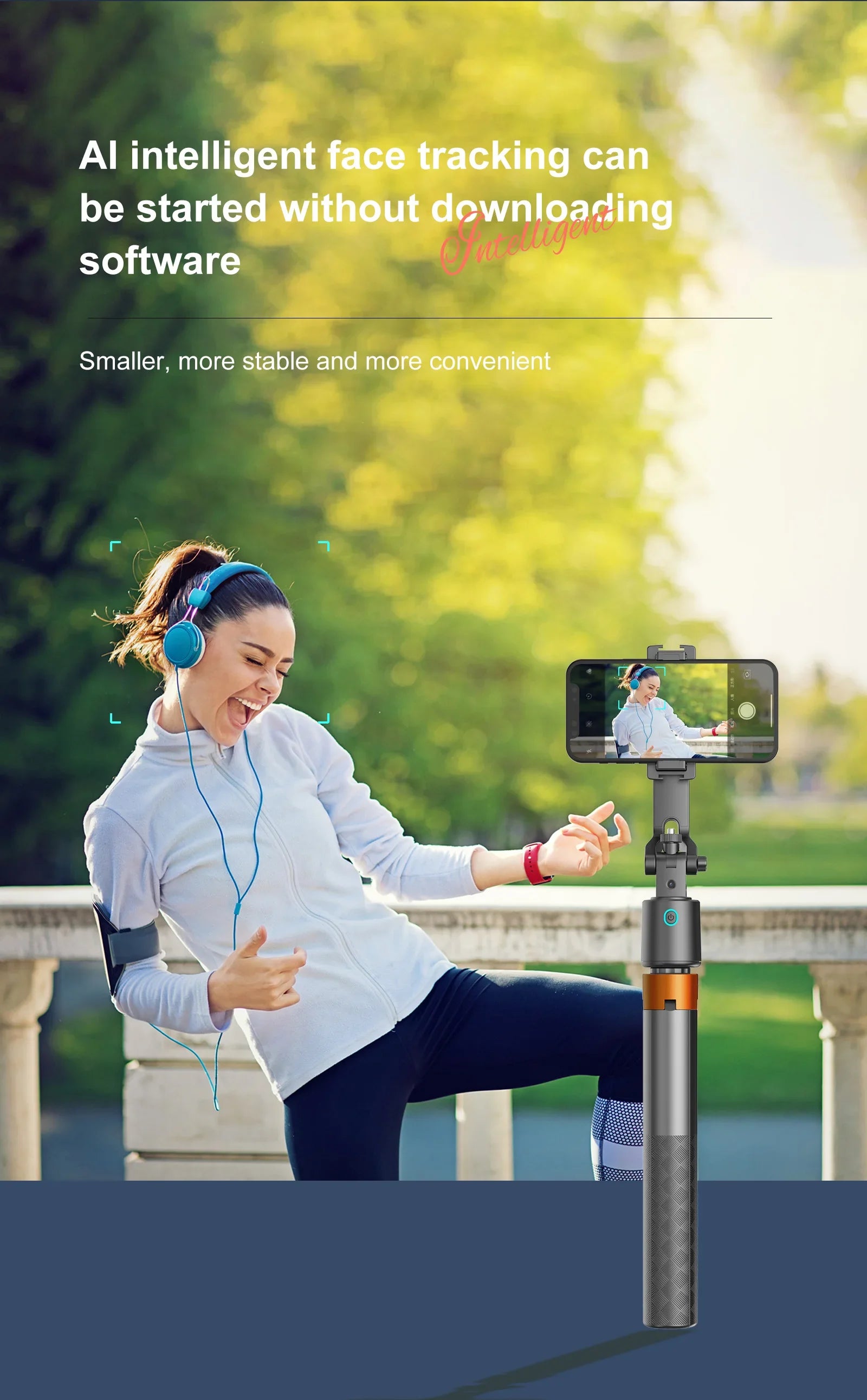 180cm70.9in Facial Tracking 360°Rotation Gimbals Stabilizer Selfie Stick Intelligent Phone Holder Tripod for Mobile Camera GoPro