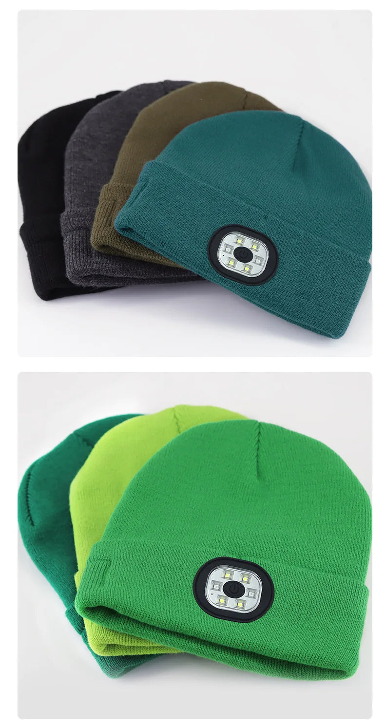 Can be equipped with Wireless Bluetooth music knitted hat new outdoorledlighting rechargeable detachable luminous sleeve cap