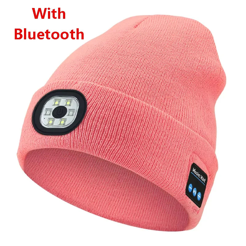 Can be equipped with Wireless Bluetooth music knitted hat new outdoorledlighting rechargeable detachable luminous sleeve cap