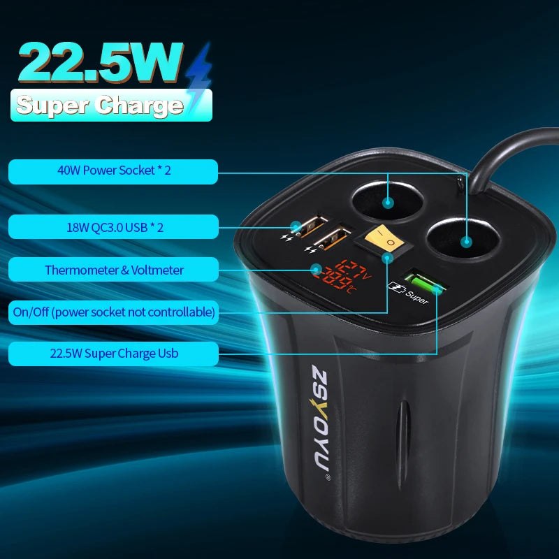 9V 8A Phone Usb 12V Car Charger Cup for iphone samsung huawei Xiaomi Dual Cigarette Lighter Socket Adapter Fast Charger QC 3.0