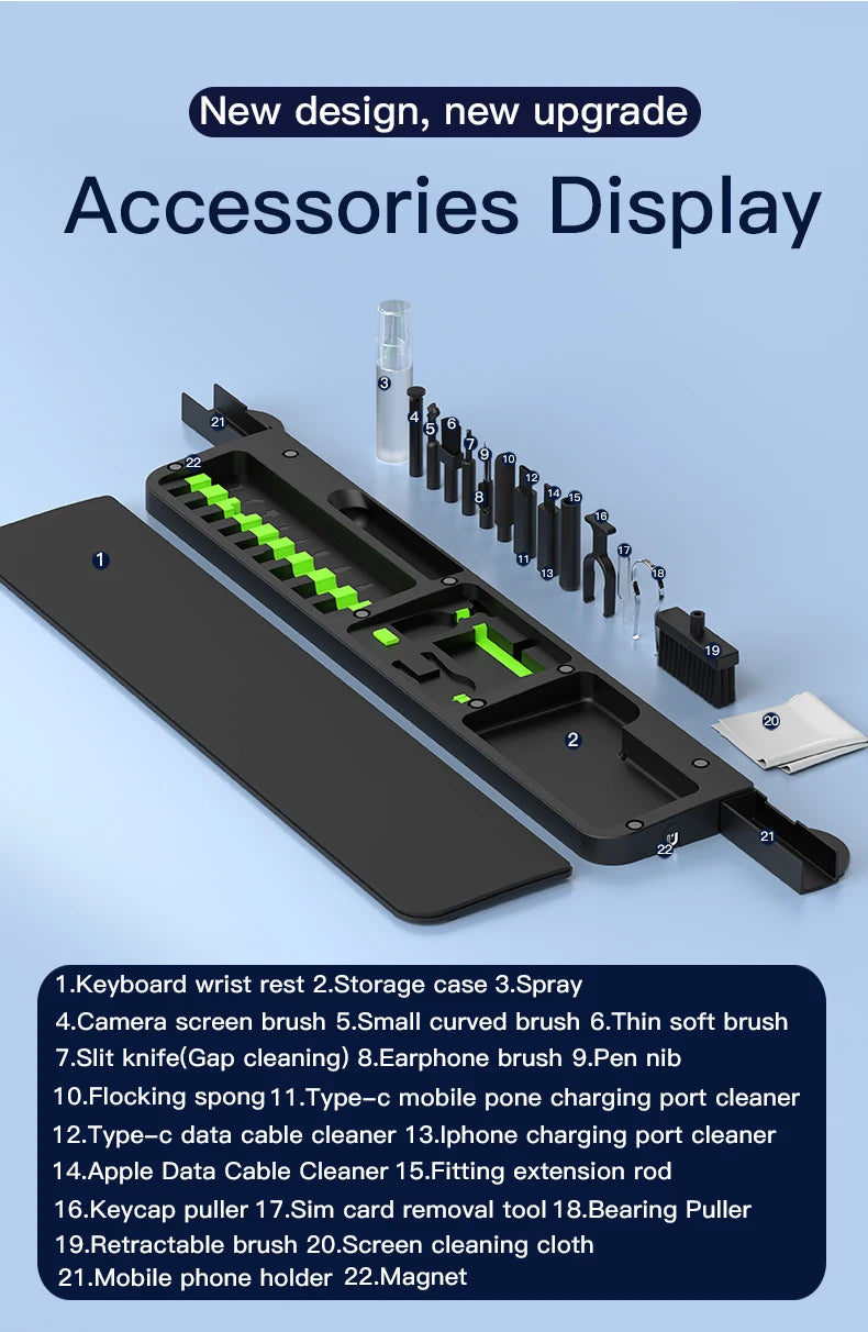 22 in1 Digital Cleaning Kit Phone Camera Laptop keyboard Cleaning Headset brush key Screen cleaner Dust Collector gift