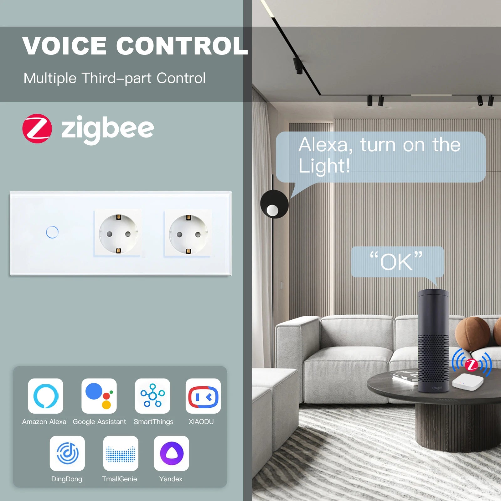 BSEED Zigbee 1/2/3Gang Wall Touch Switches Tuya Smart Life Alexa Control Plus EU Wall Socket USB Type-c Ports No Neutral Version