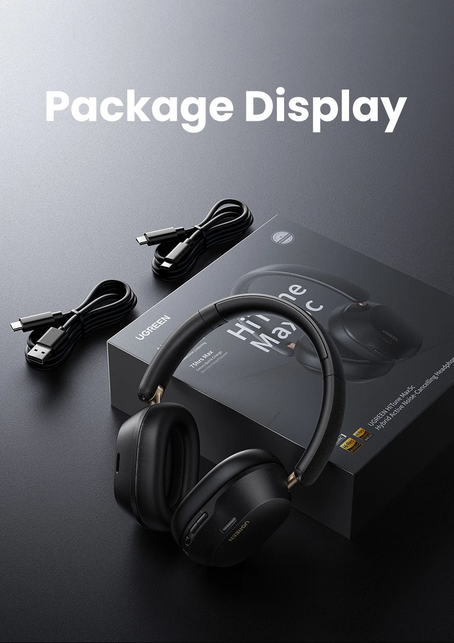 UGREEN Max5c Wireless Bluetooth Headphones ANC 43dB Active Noise Cancellation Hi-Res LDAC 75H Spatial Audio Earphones Headset