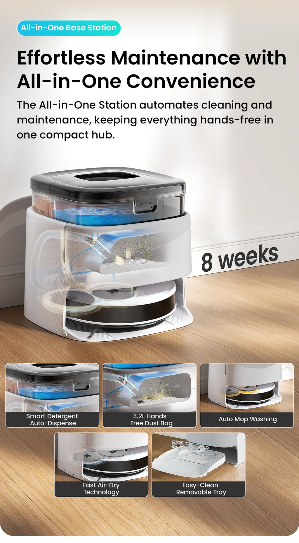 LEFANT M3L Robot Vacuum Cleaner, All-in-one Base Station,12000 Pa Suction 220 min Battery, DToF Navigation, Double Rotary Cloth