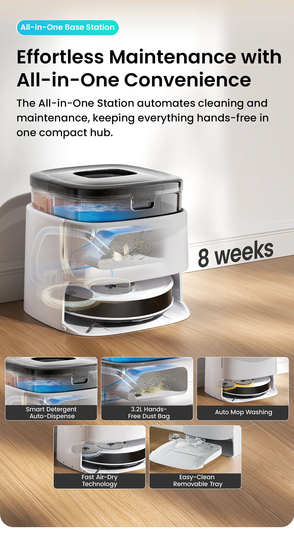 LEFANT M3L Robot Vacuum Cleaner, All-in-one Base Station,12000 Pa Suction 220 min Battery, DToF Navigation, Double Rotary Cloth