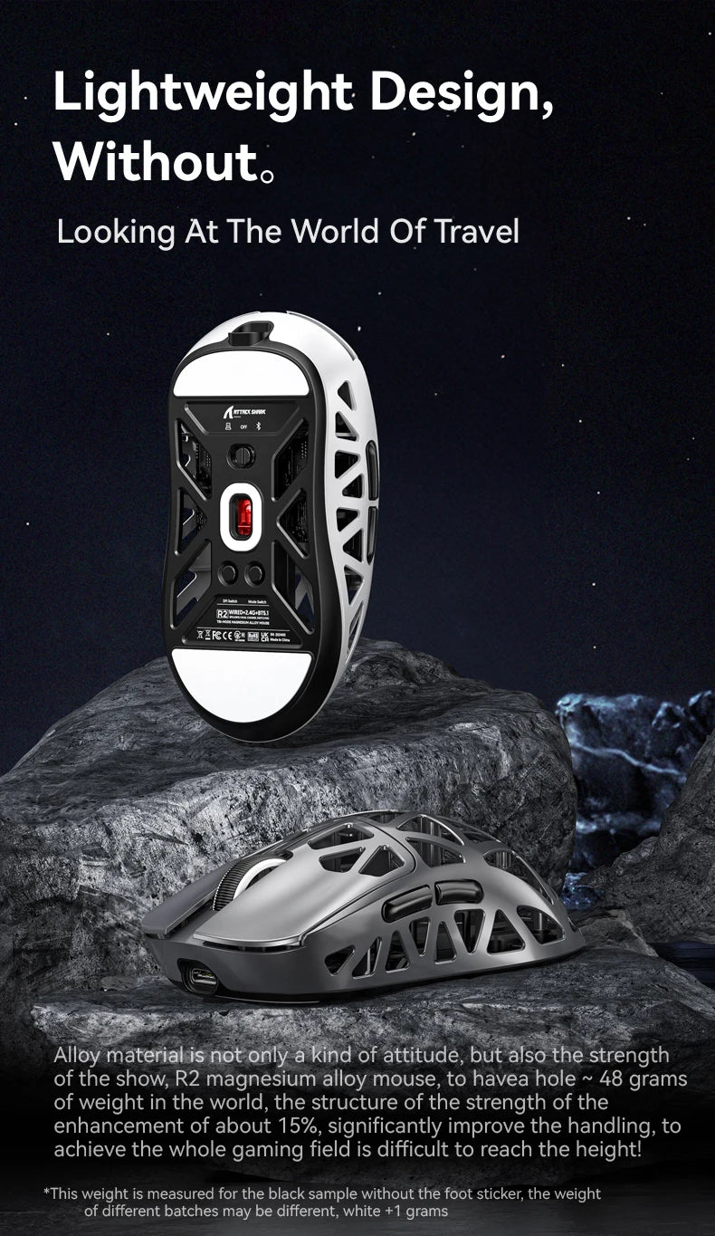 Attack Shark R2 Gaming Wireless Mouse PAW3950 8K Magnesium Alloy Lightweight Gaming Mouse Bluetooth Tri-Mode for Gaming/Office