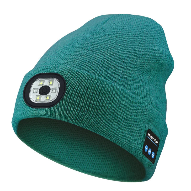 Can be equipped with Wireless Bluetooth music knitted hat new outdoorledlighting rechargeable detachable luminous sleeve cap