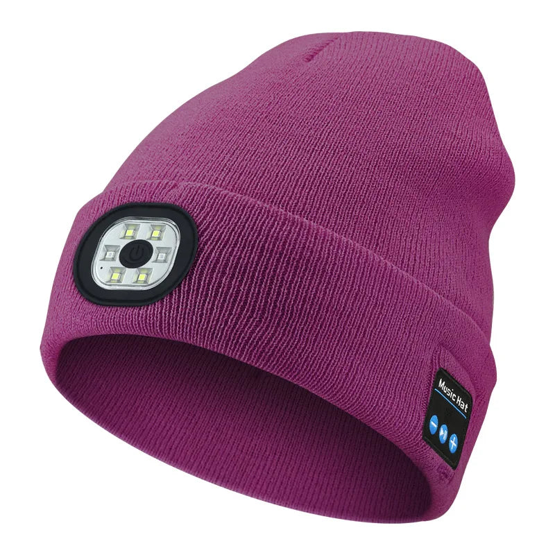 Can be equipped with Wireless Bluetooth music knitted hat new outdoorledlighting rechargeable detachable luminous sleeve cap