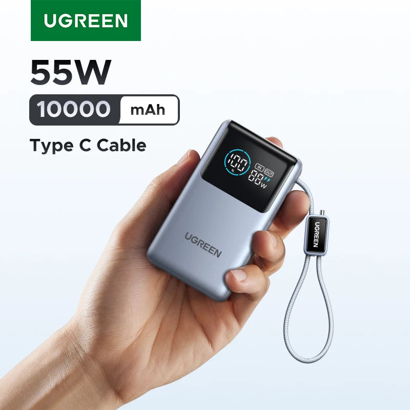 UGREEN 55W Power Bank 10000mAh Type C Cable Portable Fast Charging PowerBank for Redmi Note Xiaomi Mi 14 13 12 Portable Battery