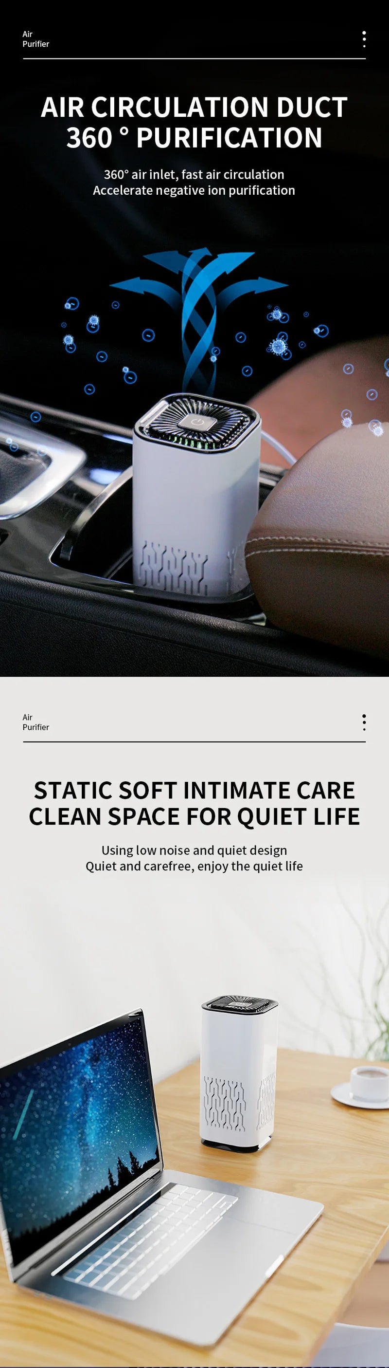 Car Air Purifier USB Rechargeable Negative Ion Odor Removal Formaldehyde Deodorant Air Freshener With Atmosphere Light For Car