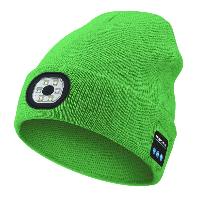 Can be equipped with Wireless Bluetooth music knitted hat new outdoorledlighting rechargeable detachable luminous sleeve cap