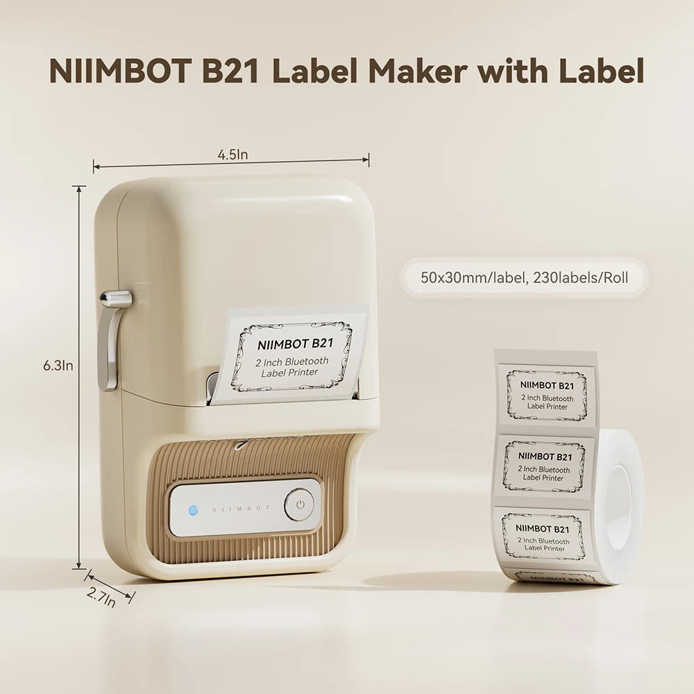 NiiMbot B21 Mini Thermal Printer Wireless Barcode Label Maker Bluetooth Portable Adhesive Label Printers for Office Commercial