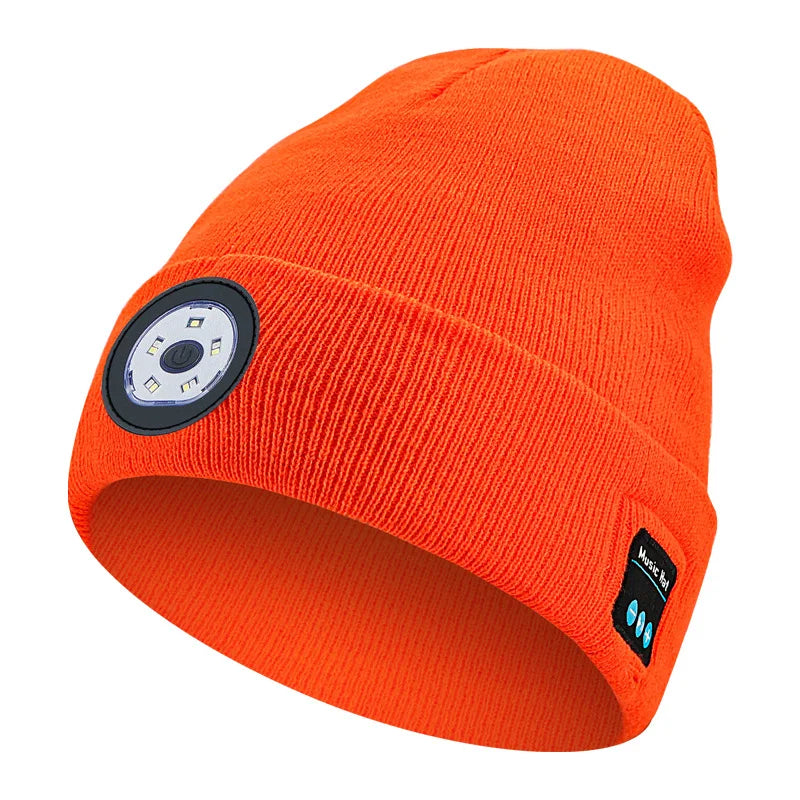 Can be equipped with Wireless Bluetooth music knitted hat new outdoorledlighting rechargeable detachable luminous sleeve cap
