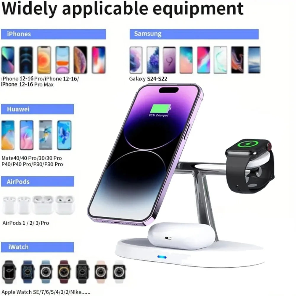100W 3 in 1 Magnetic Wireless Charger Stand For Magsafe iPhone 16-12 Apple Watch 8 7 Airpods Pro Samsung Fast Charging Station