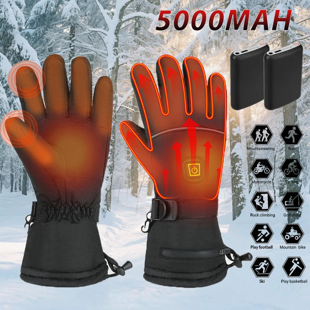 Skiing Heated Glove Rechargeable 5000Mah New Ski Electric Heated Gloves Winter Warm Moto Heated Gloves Warm Waterproof