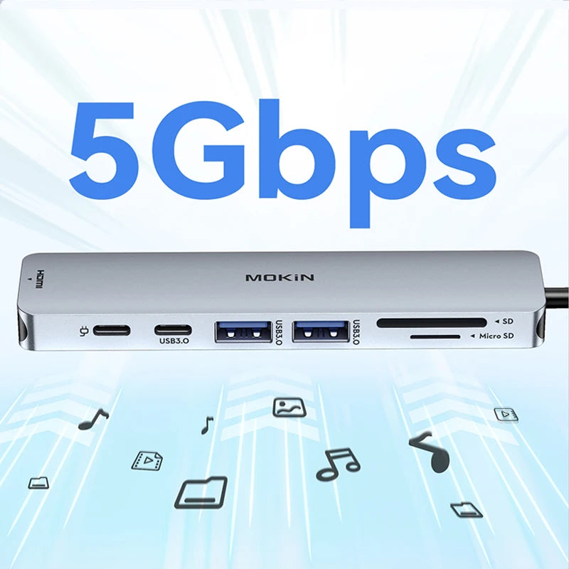 MOKiN 7-in-1 USB C Hub for MacBook Pro Air M2 M1 HP Type C 4K60Hz to HDMI Adapter,Docking Station with PD 100W,3 USB3.0 usb hub