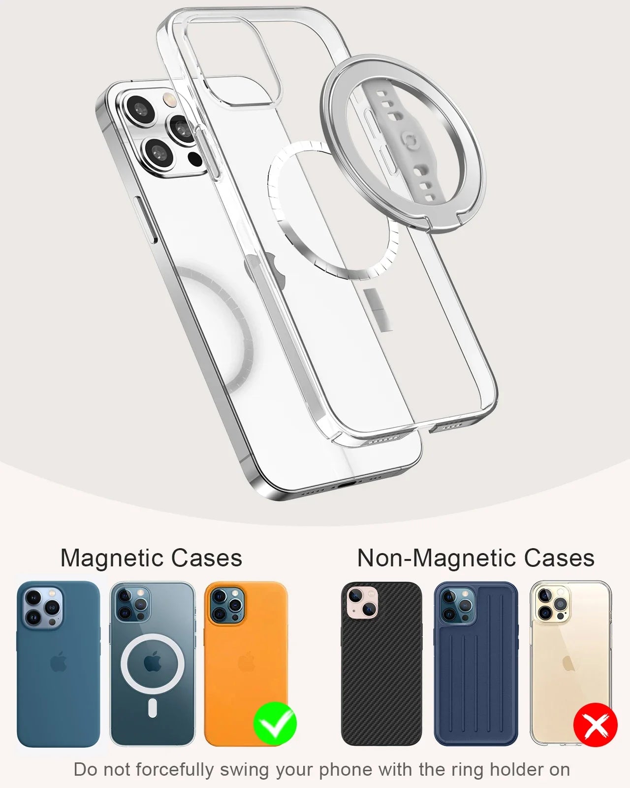 EWA Magnetic Phone Grip and Stand with Silicone Finger Strap for Magsafe Ring Holder Only for iPhone 13 12 Pro/Pro Max/Mini