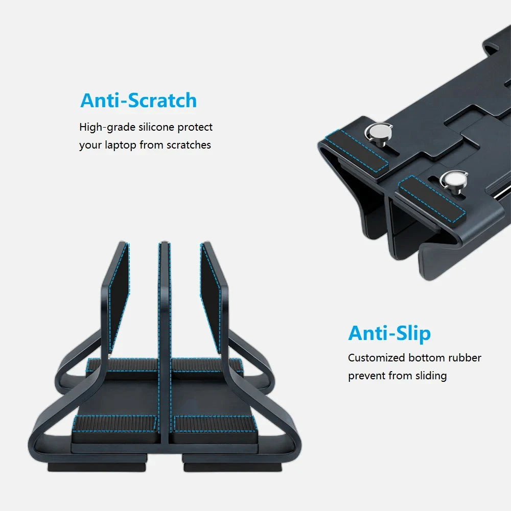 Vertical Laptop Stand Tool-Free Adjustable Aluminum Laptop Stand Holder Vertical Width From 0.35"-1.6" Support Almost All Laptop