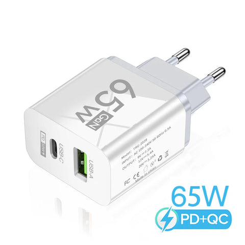 PD 65W Fast Charge Charger USB Type C GaN Phone Adapter For Oneplus iPhone 14 Pro Mix Xiaomi Huawei High Speed Charging Charger