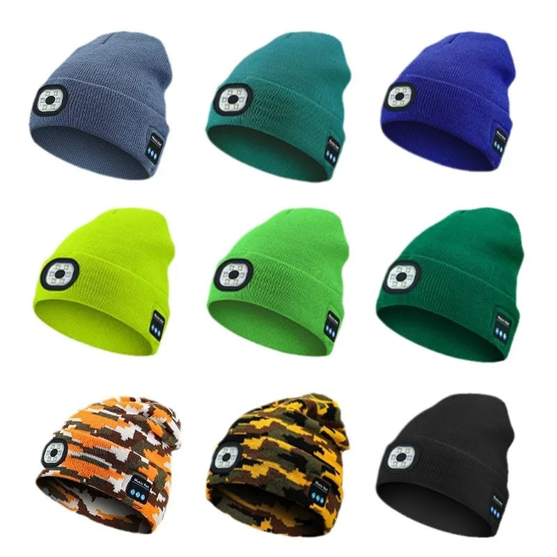 Can be equipped with Wireless Bluetooth music knitted hat new outdoorledlighting rechargeable detachable luminous sleeve cap