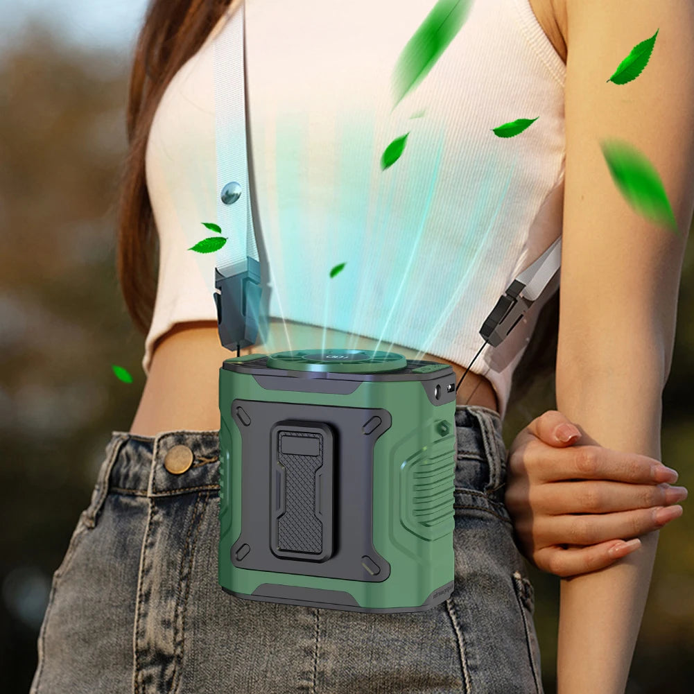 4000mAh Waist Clip Fan Rechargeable Personal Wearable Belt Clip Fan Portable Powerbank Flashlight Fan for Outdoor Camping Hiking