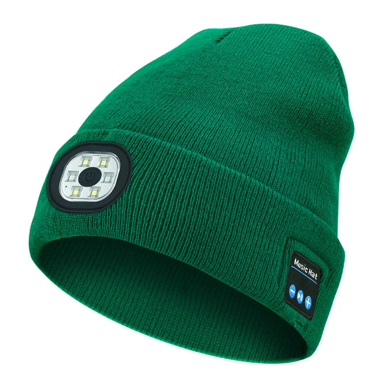Can be equipped with Wireless Bluetooth music knitted hat new outdoorledlighting rechargeable detachable luminous sleeve cap