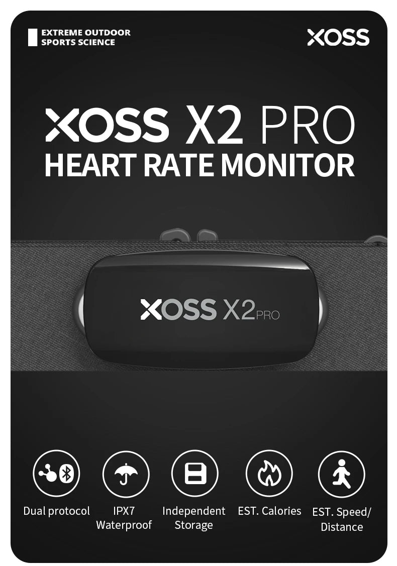 XOSS X2 Pro Heart Rate Monitor Sensor Rechargeable Battery Charger Stores Of Data For Swimming Sailboat Fitness Running Cycling