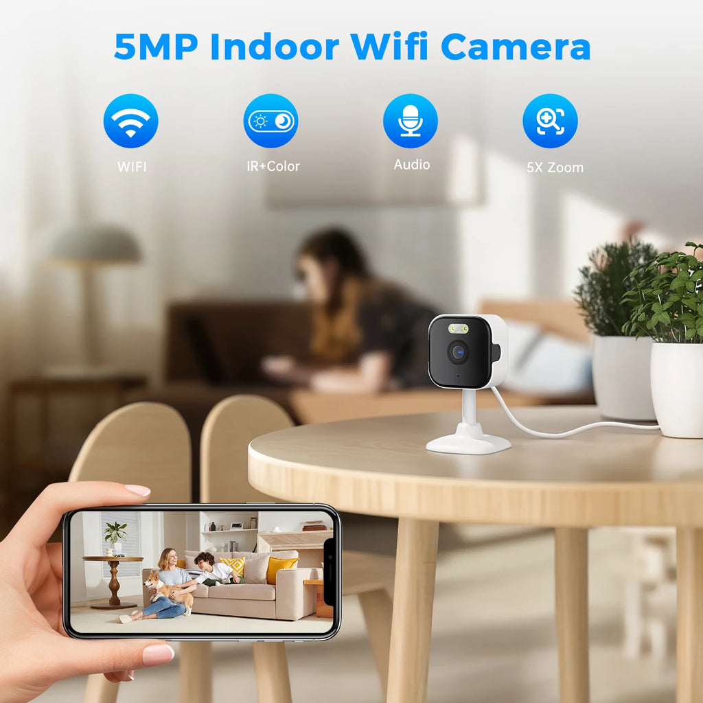 5MP HD Wifi Security Camera Mini Indoor Home Surveillance Camera Night Vision Two Ways Audio Human Detection O-KAM APP 5G IP CAM