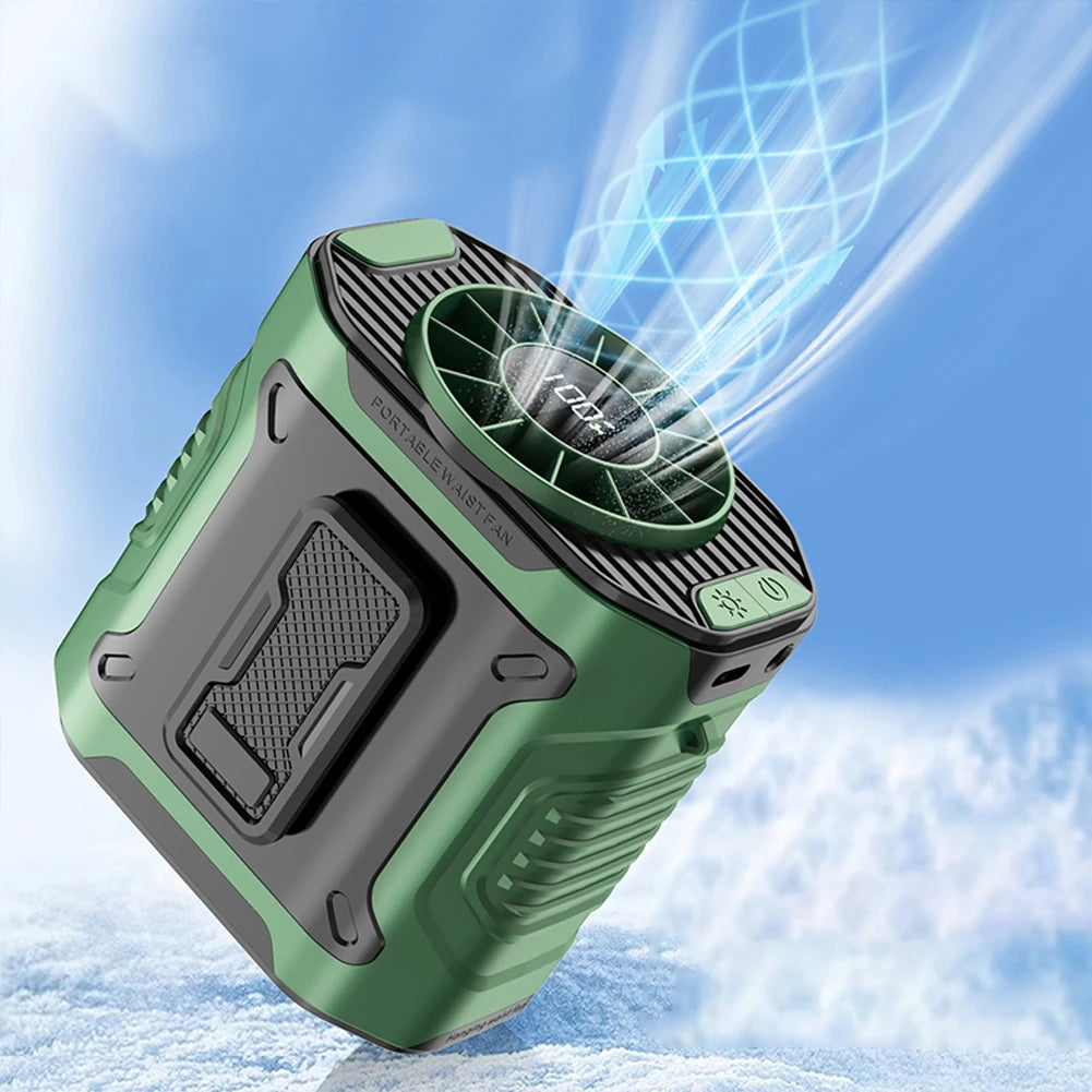 4000mAh Waist Clip Fan Rechargeable Personal Wearable Belt Clip Fan Portable Powerbank Flashlight Fan for Outdoor Camping Hiking