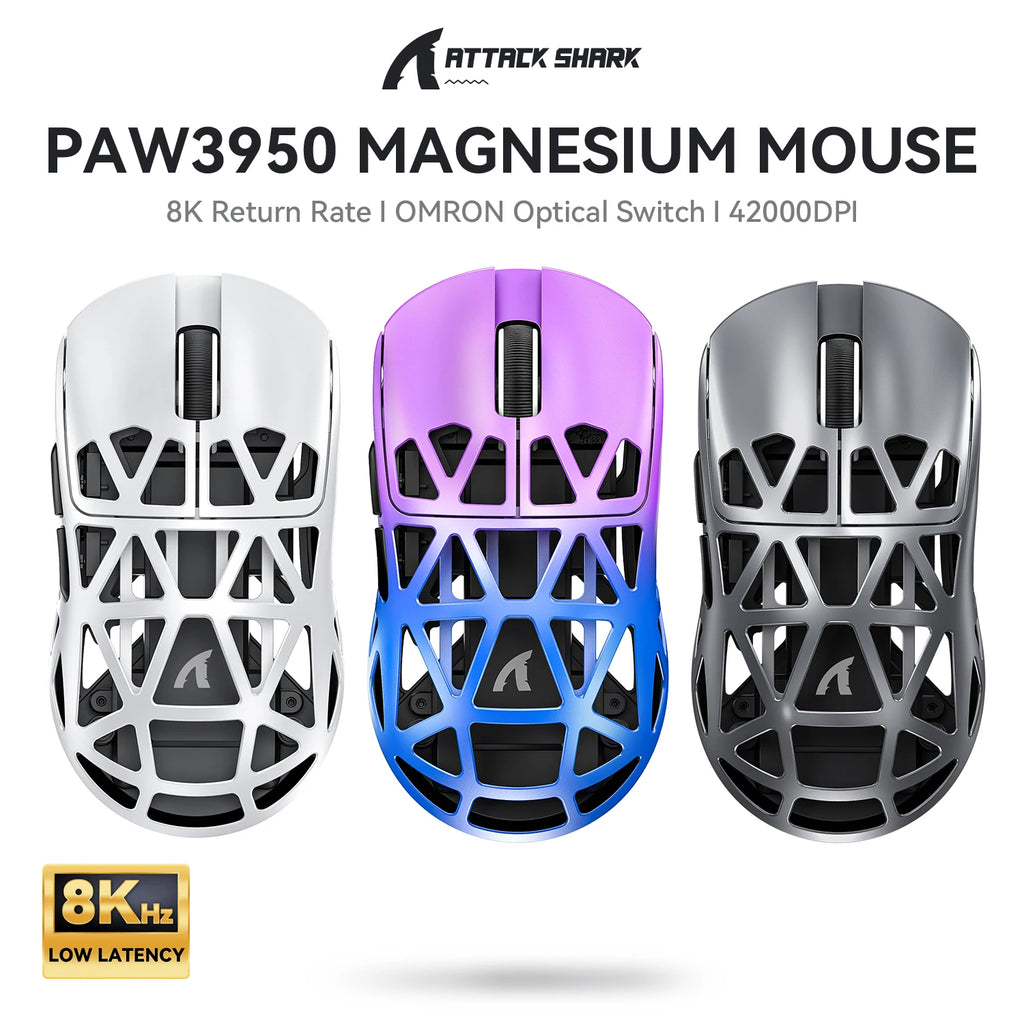 Attack Shark R2 Gaming Wireless Mouse PAW3950 8K Magnesium Alloy Lightweight Gaming Mouse Bluetooth Tri-Mode for Gaming/Office