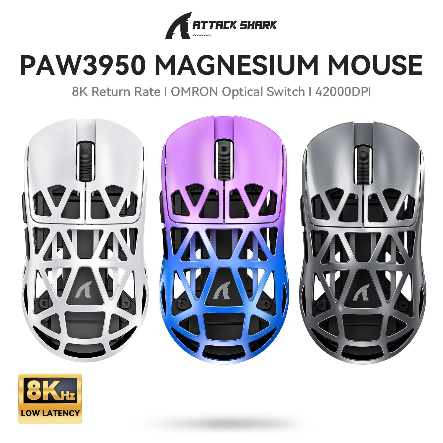 Attack Shark R2 Gaming Wireless Mouse PAW3950 8K Magnesium Alloy Lightweight Gaming Mouse Bluetooth Tri-Mode for Gaming/Office