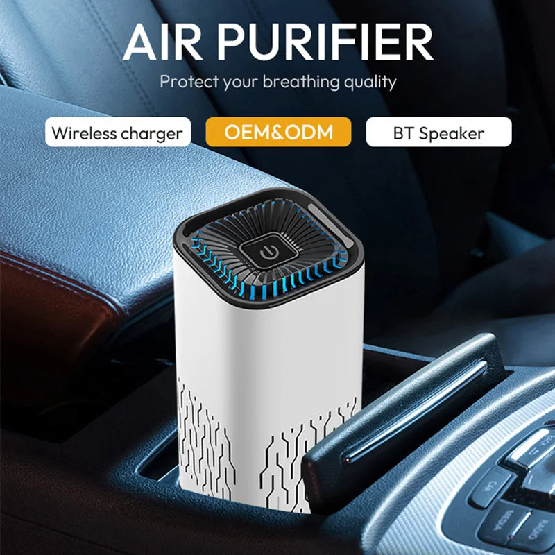 Car Air Purifier USB Rechargeable Negative Ion Odor Removal Formaldehyde Deodorant Air Freshener With Atmosphere Light For Car