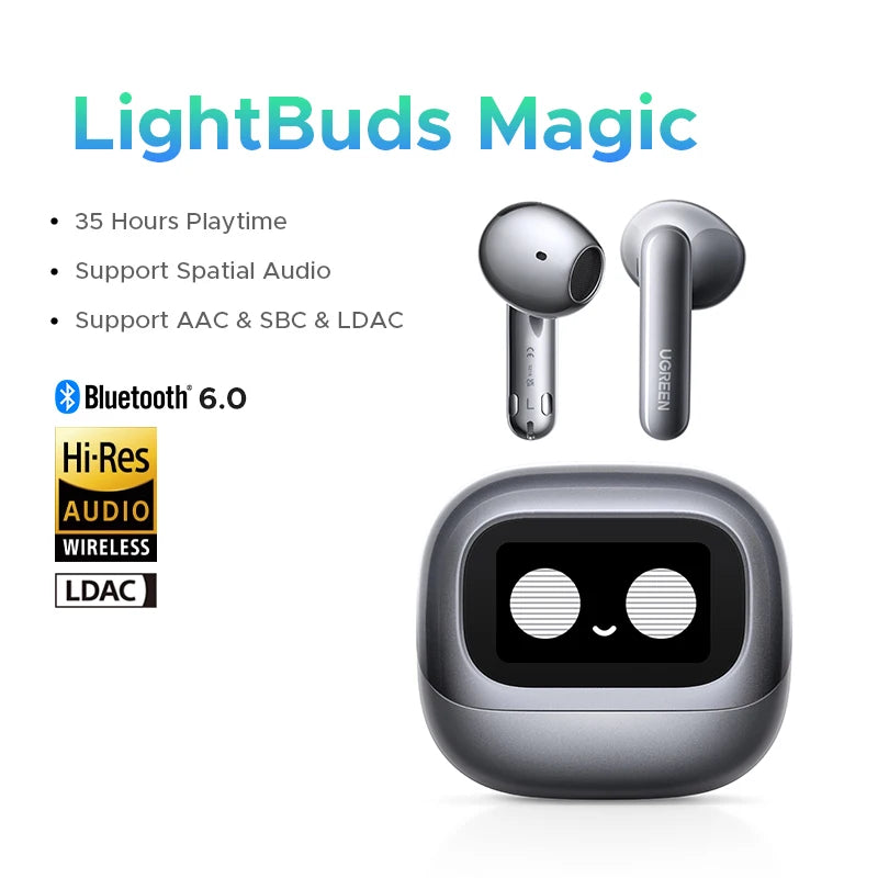 UGREEN LCD Full Color Smart Screen Wireless TWS Bluetooth Earphones Earbuds 52dB Active Noise Cancelling ANC In Ear Headphones