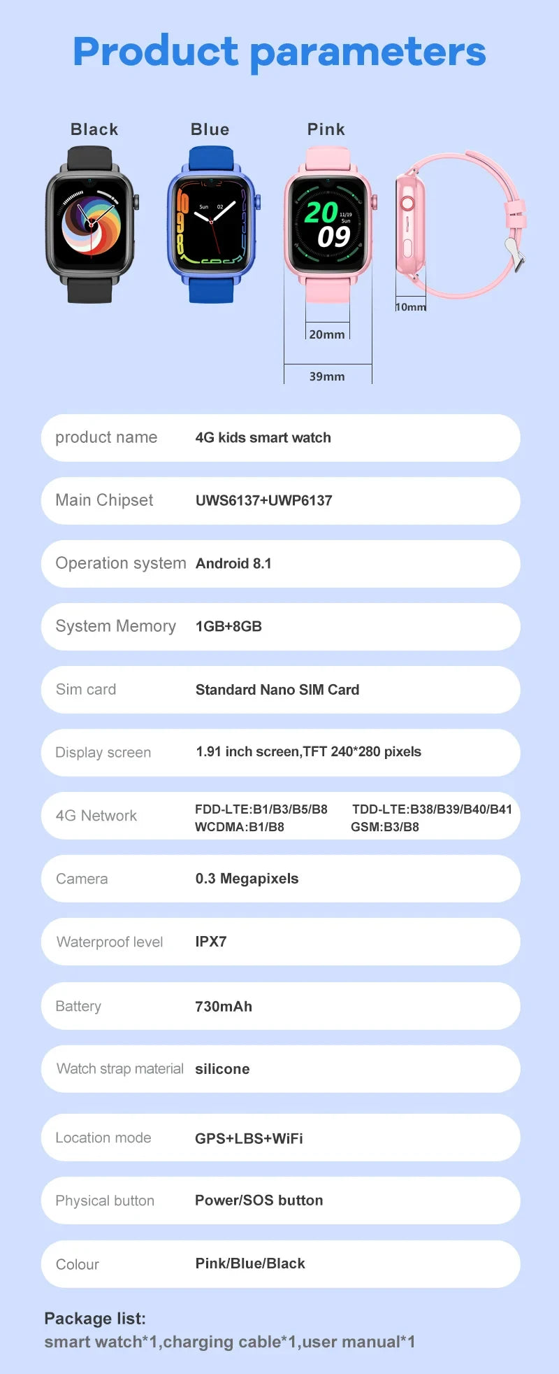 4G Smart Watch Kids GPS WIFI Video Call SOS APP Download Child Smartwatch Camera Monitor Tracker Location Phone Watch