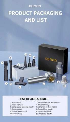 CENRR Cordless Car Vacuum Cleaner, Strong Suction