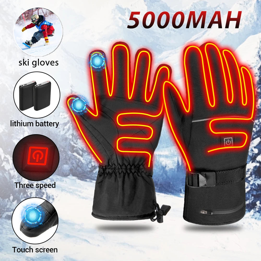 Skiing Heated Glove Rechargeable 5000Mah New Ski Electric Heated Gloves Winter Warm Moto Heated Gloves Warm Waterproof