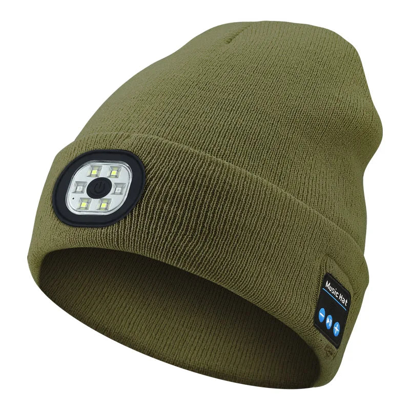 Can be equipped with Wireless Bluetooth music knitted hat new outdoorledlighting rechargeable detachable luminous sleeve cap
