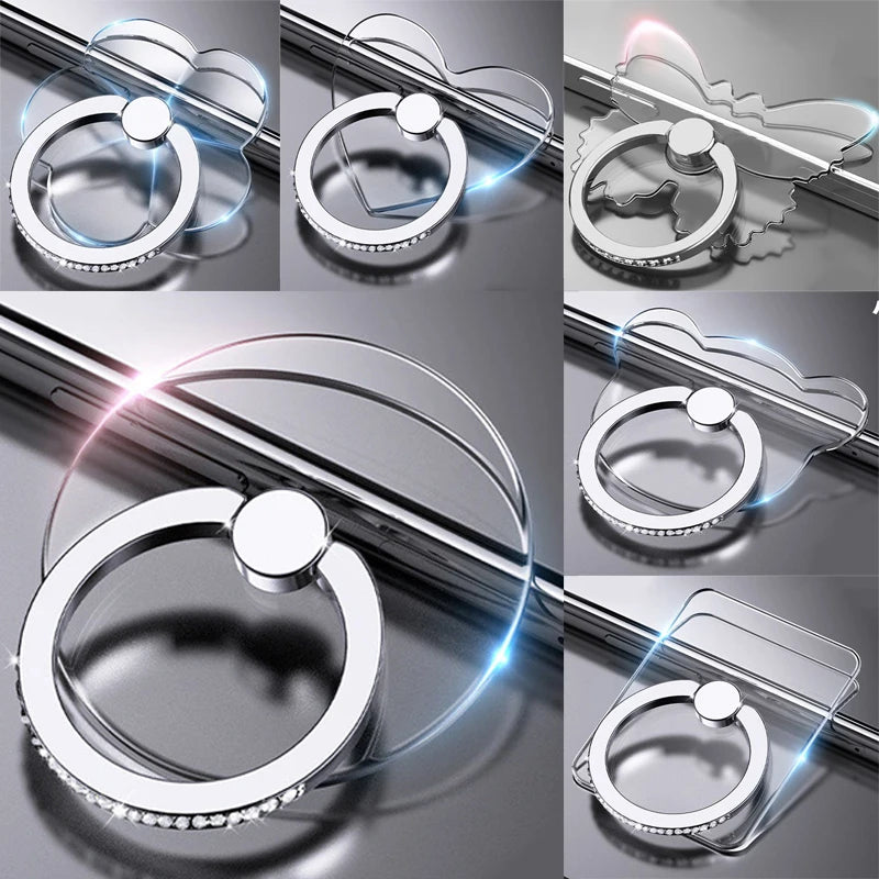 Transparent Cell Phone Ring Holder Stand 360°Degree Rotation Clear Finger Grip Kickstand Compatible iPhone Xiaomi for Phone Case