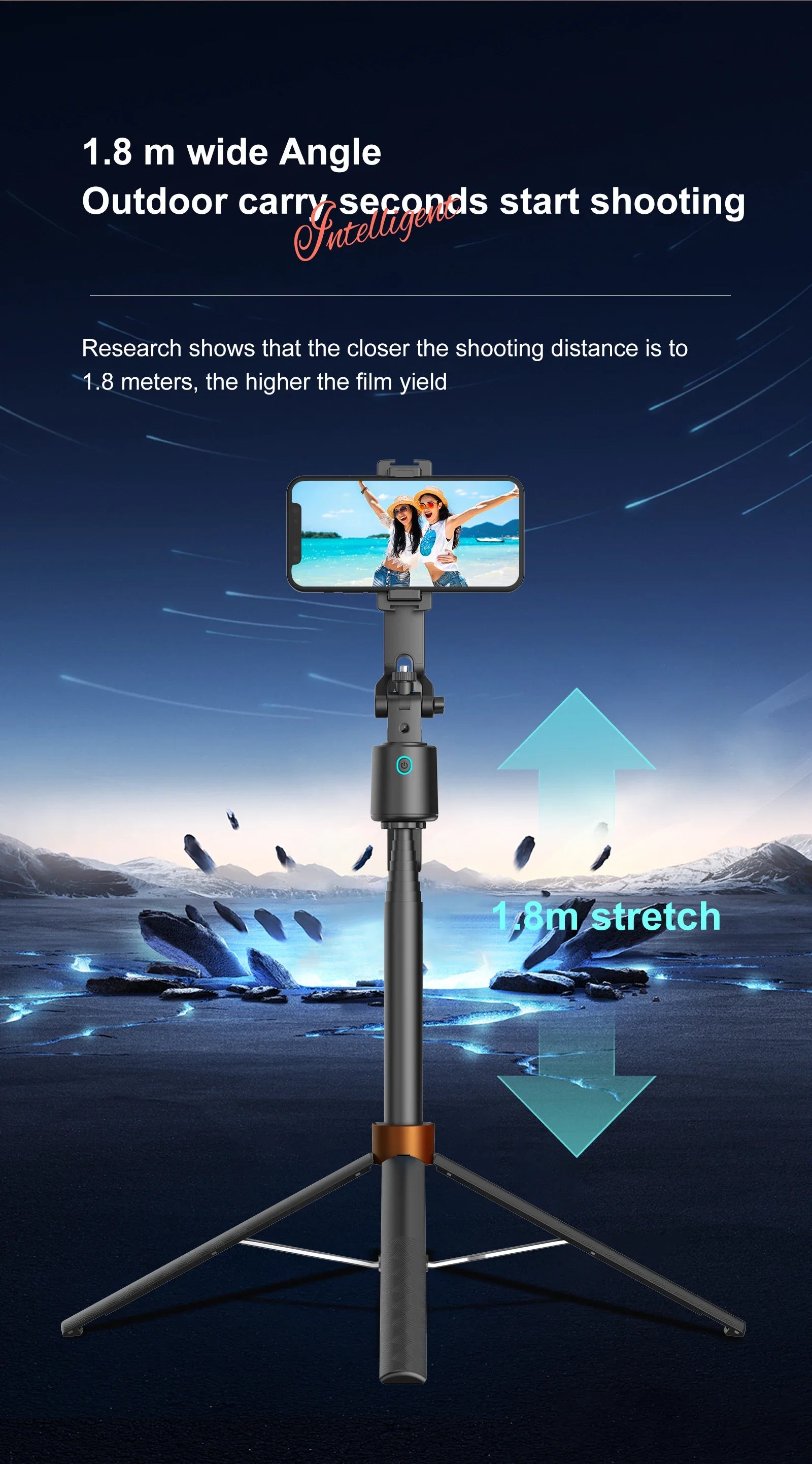180cm70.9in Facial Tracking 360°Rotation Gimbals Stabilizer Selfie Stick Intelligent Phone Holder Tripod for Mobile Camera GoPro