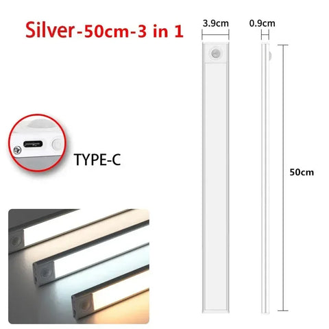 Motion Sensor Under Cabinet Light – USB Rechargeable, 3 Colors, 10–60cm