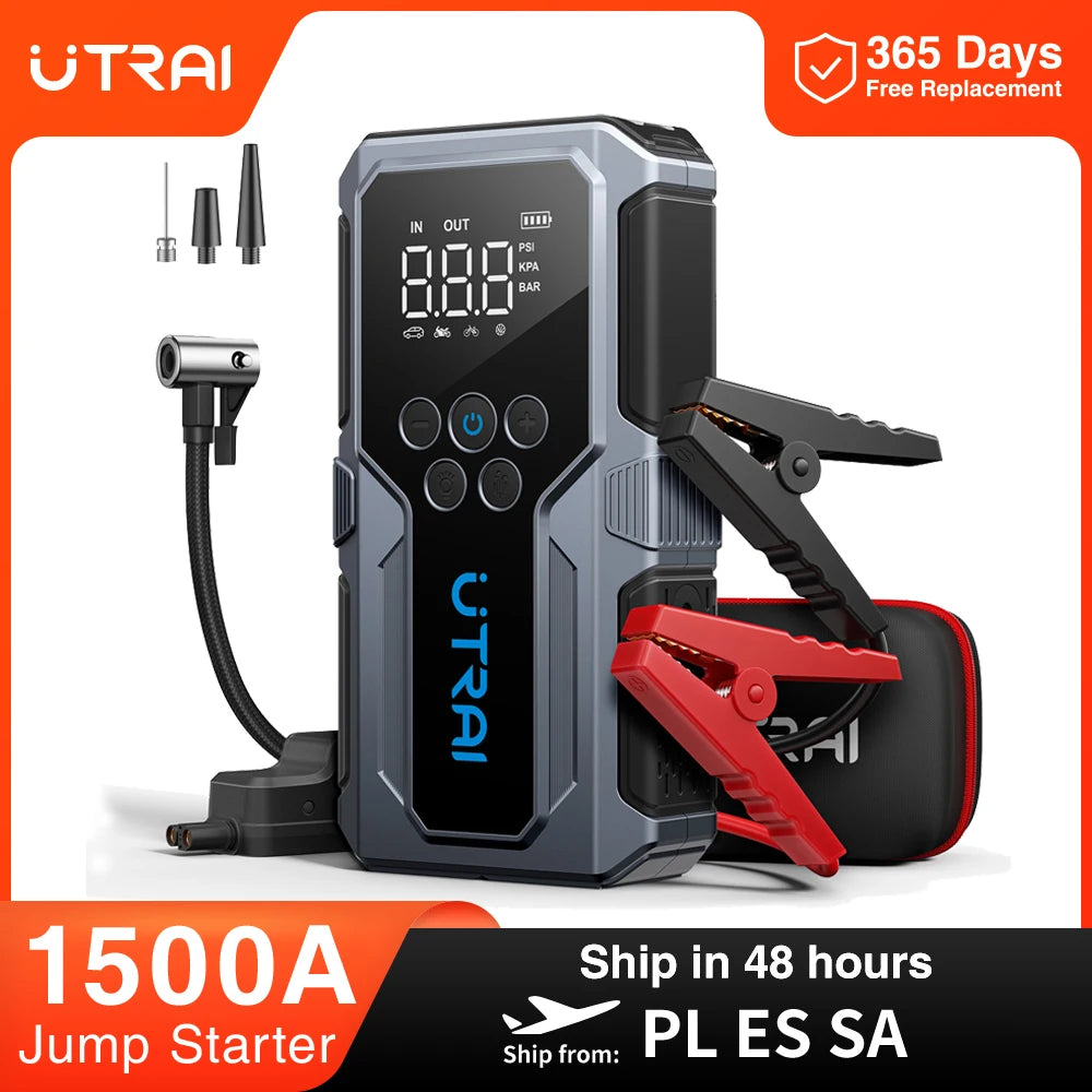 UTRAI 1500A Car Jump Starter Power Bank Portable 150PSI Air Pump Car Battery Emergency Boosters Starting Device Car Starter 2024