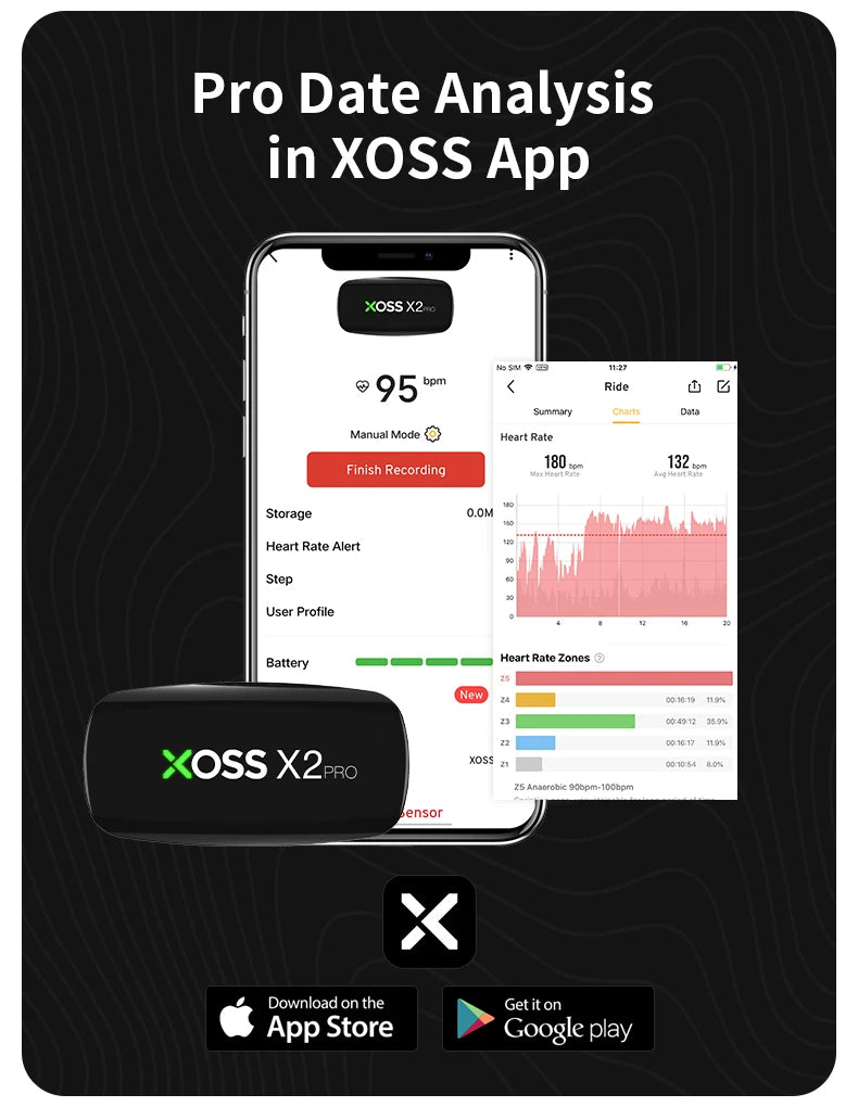 XOSS X2 Pro Heart Rate Monitor Sensor Rechargeable Battery Charger Stores Of Data For Swimming Sailboat Fitness Running Cycling