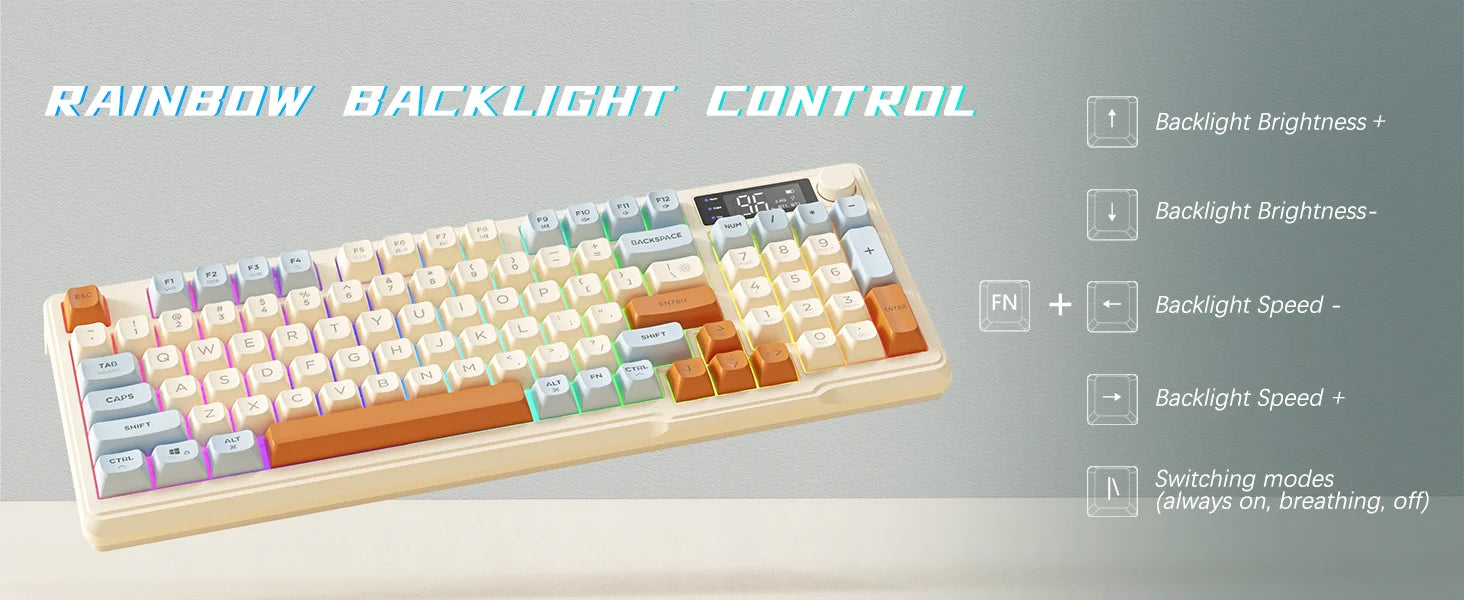 ZIYOU LANG Wireless Gaming Keyboard with Display Screen & Knob, Bluetooth/2.4GHz Quiet Membrane Keyboard, 3000mAh Rechargeable