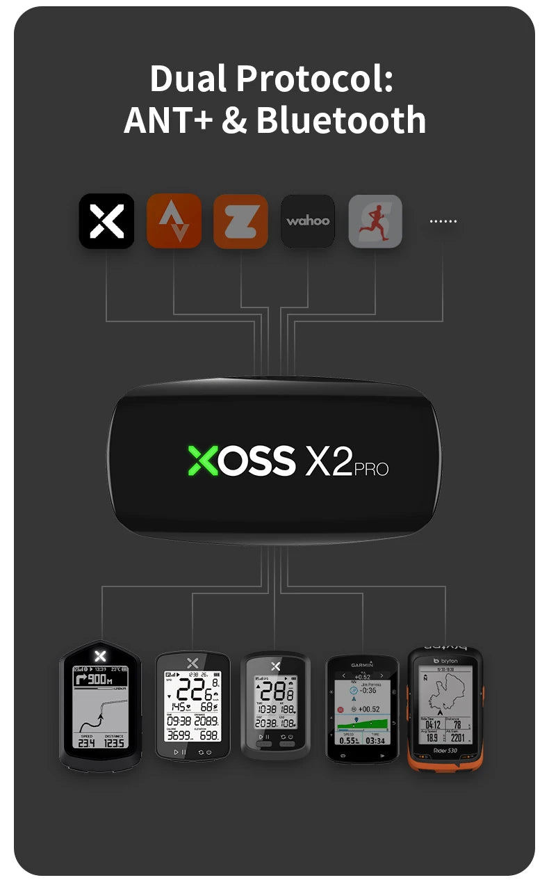 XOSS X2 Pro Heart Rate Monitor Sensor Rechargeable Battery Charger Stores Of Data For Swimming Sailboat Fitness Running Cycling