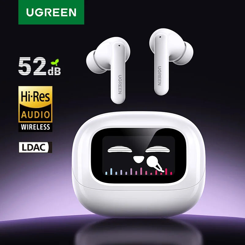 UGREEN LCD Full Color Smart Screen Wireless TWS Bluetooth Earphones Earbuds 52dB Active Noise Cancelling ANC In Ear Headphones