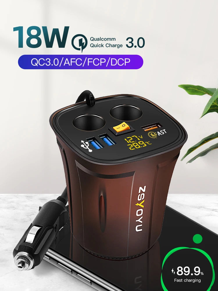 9V 8A Phone Usb 12V Car Charger Cup for iphone samsung huawei Xiaomi Dual Cigarette Lighter Socket Adapter Fast Charger QC 3.0